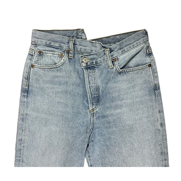 Agolde Criss Cross Straight Frayed High Rise Denim Jeans Button Fly Size 26 - Picture 6 of 13